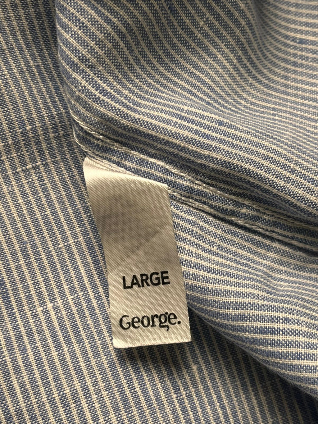 BOSTON CREW Blue White Striped  Linen BUTTON DOWN SHIRT
