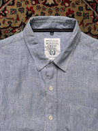 BOSTON CREW Blue White Striped  Linen BUTTON DOWN SHIRT