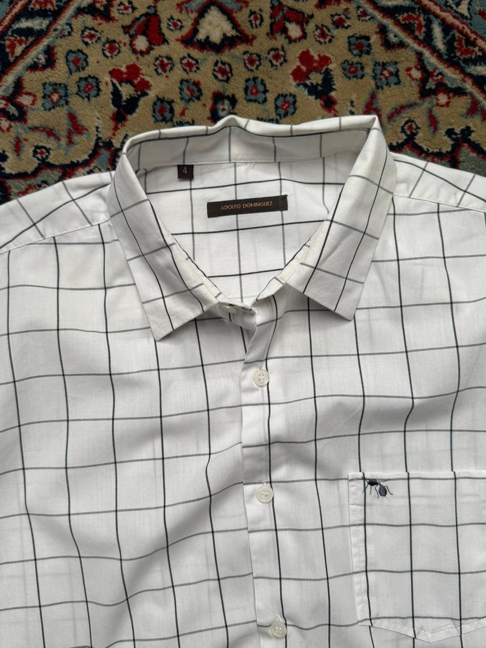 Adolfo Dominguez White Black Check Cotton Button Down SHIRT