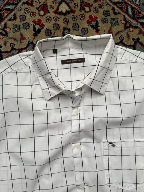 Adolfo Dominguez White Black Check Cotton Button Down SHIRT