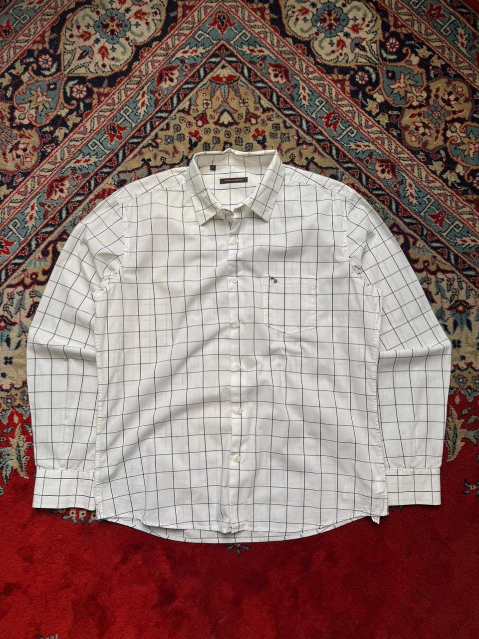 Adolfo Dominguez White Black Check Cotton Button Down SHIRT