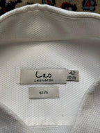 LEO Leonardo White Textured Slim Fit BUTTON DOWN SHIRT