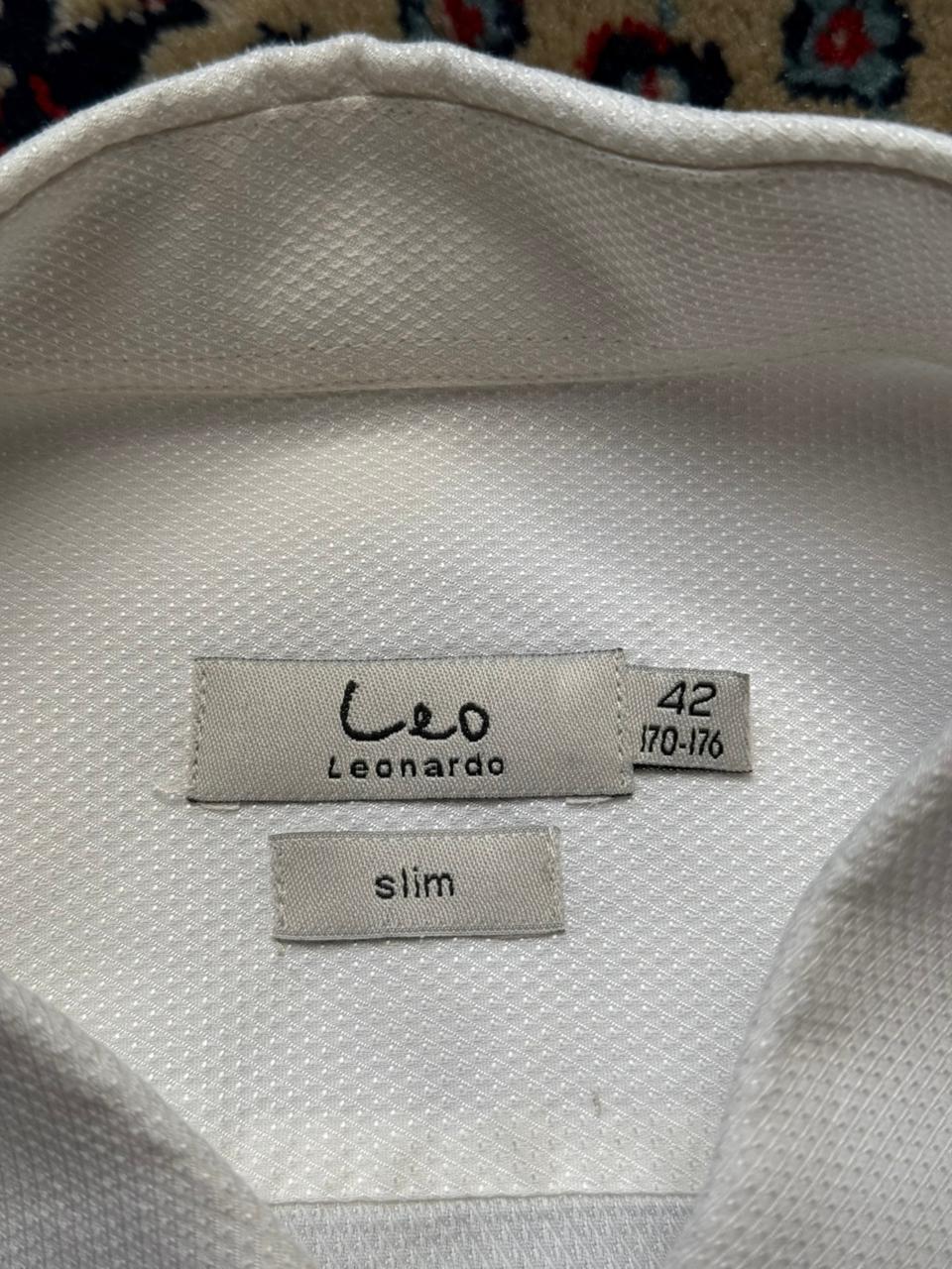LEO Leonardo White Textured Slim Fit BUTTON DOWN SHIRT