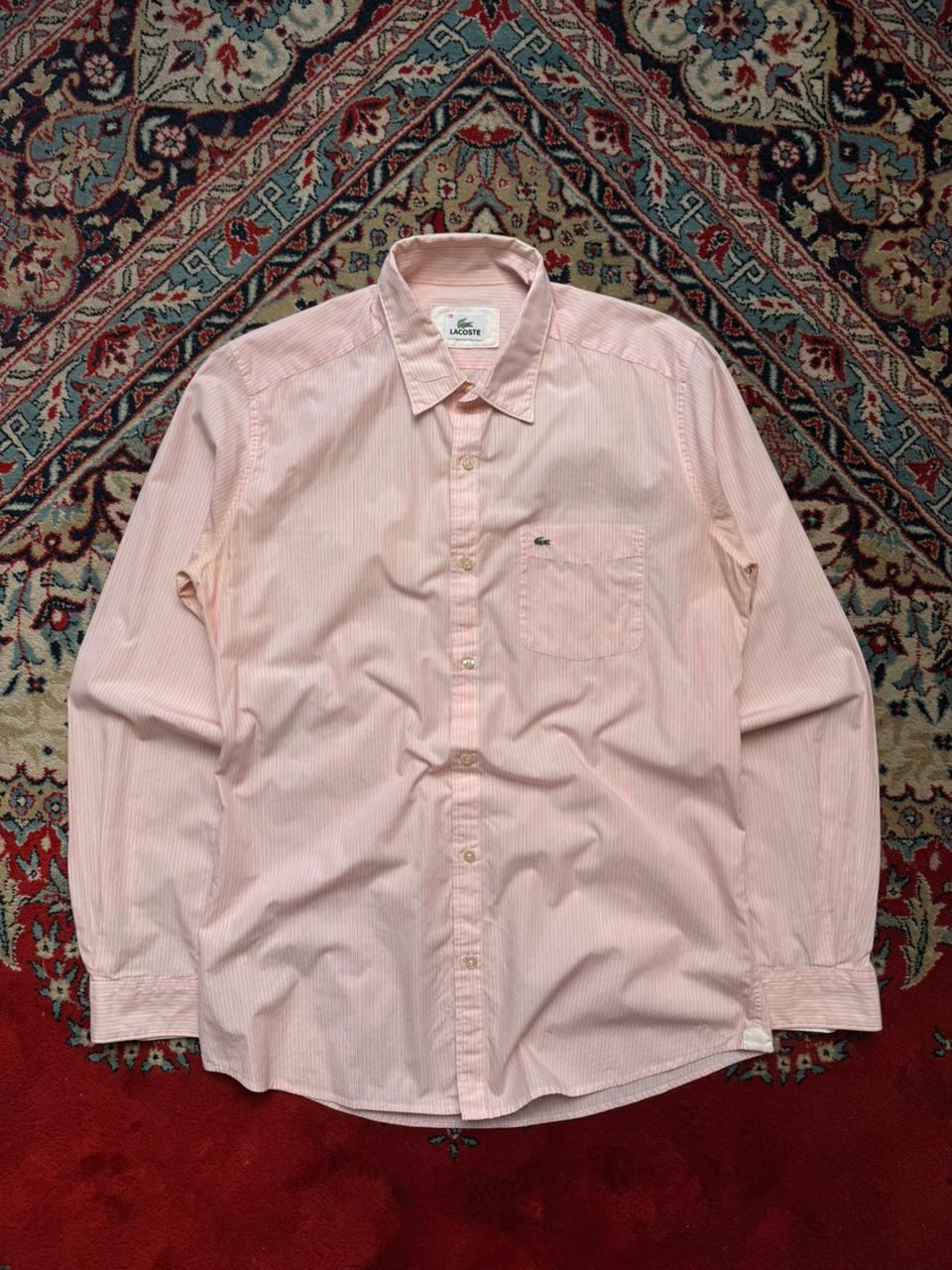 LACOSTE Pink White Striped BUTTON DOWN SHIRT