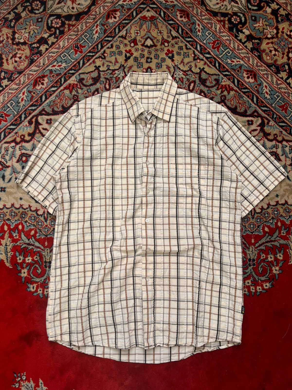 MEN'S  BROWN BLACK PLAID TEXTURED CASUAL BUTTON DOWN SHIRT