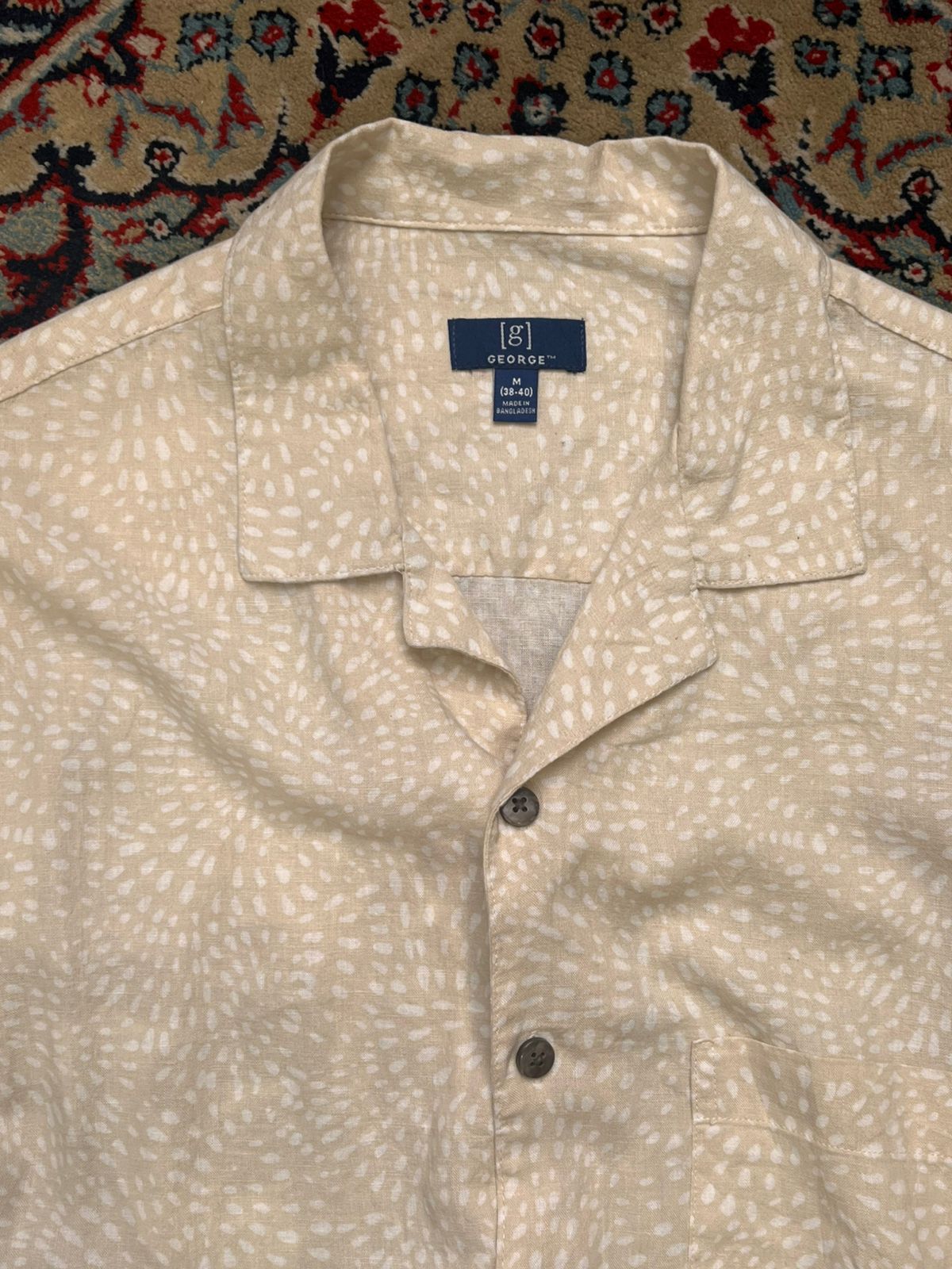GEORGE DOT PRINT LINEN BLEND BUTTON DOWN SHIRT