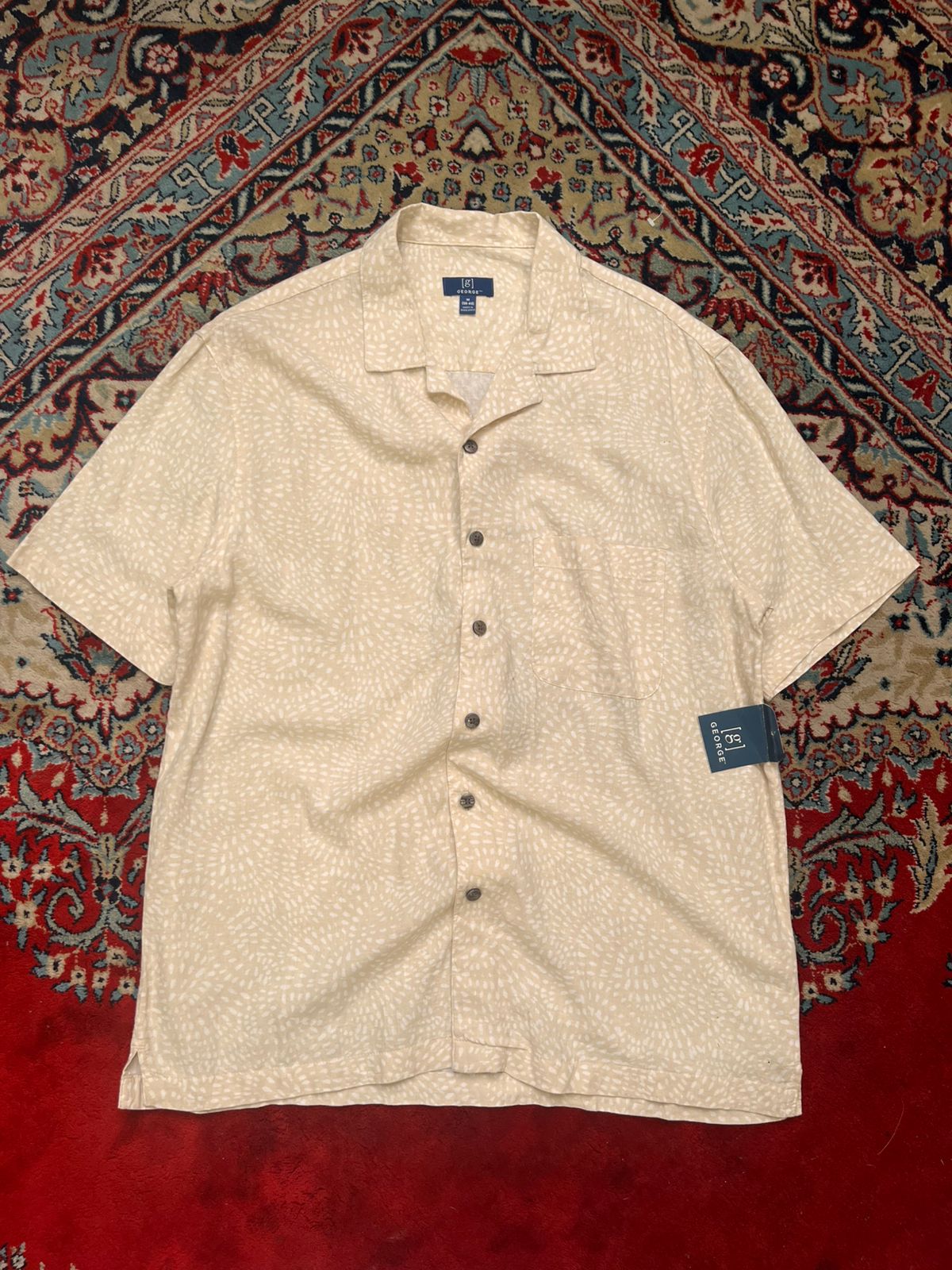 GEORGE DOT PRINT LINEN BLEND BUTTON DOWN SHIRT