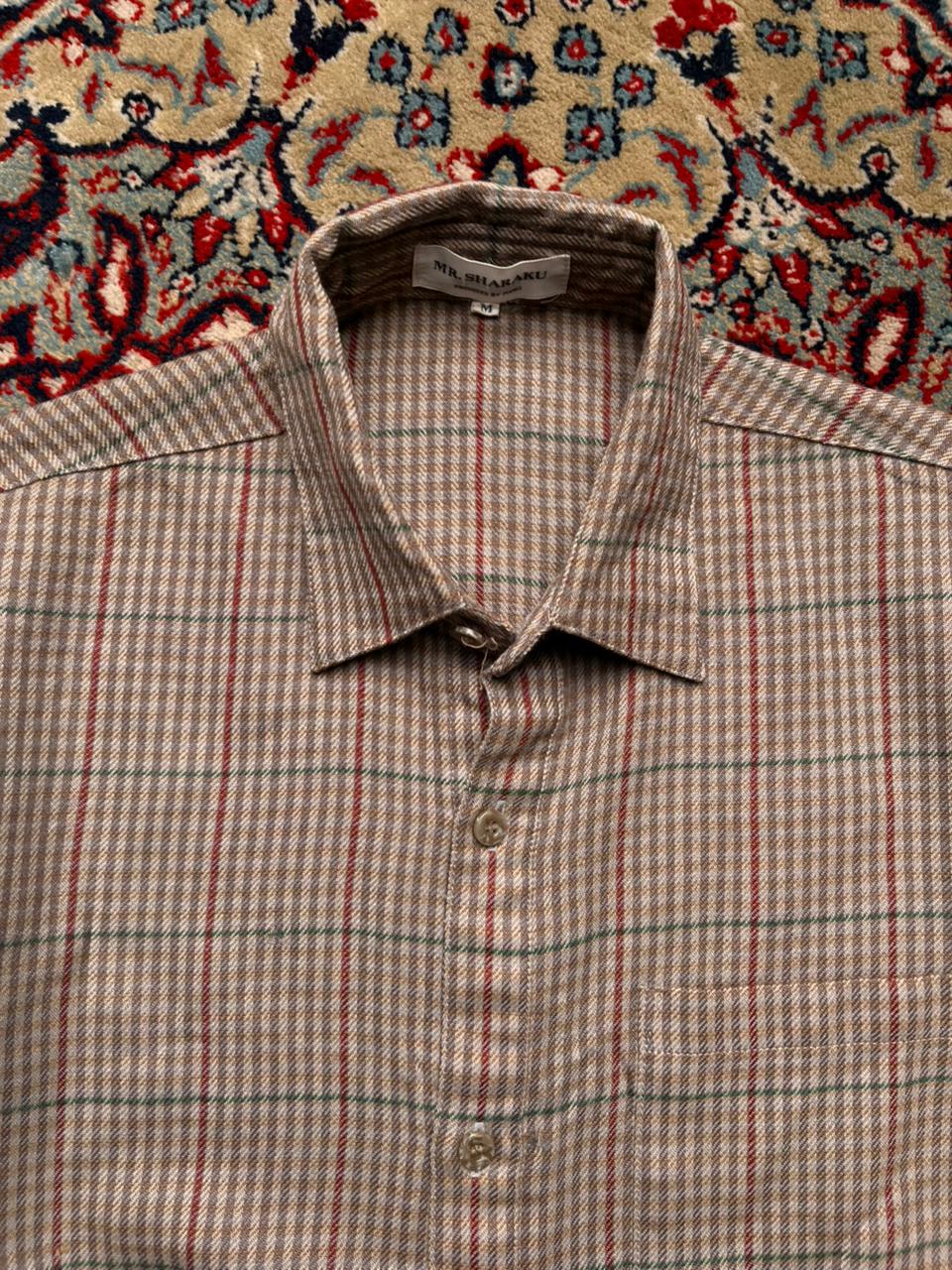 Mr. Sharaku by King Brown Plaid Checkered BUTTON DOWN SHIRT