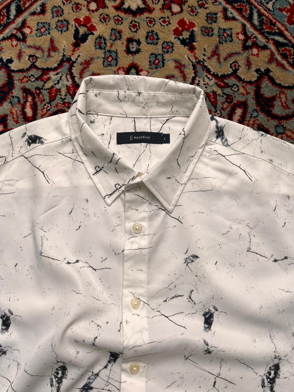 RAGEBLUE White Marble Print Casual BUTTON DOWN SHIRT