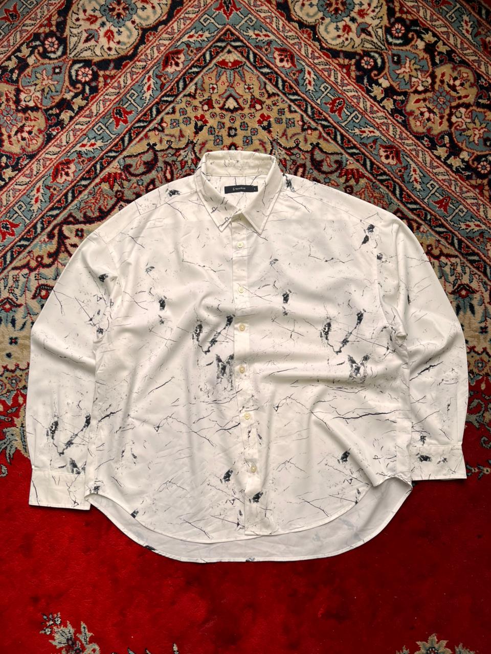 RAGEBLUE White Marble Print Casual BUTTON DOWN SHIRT