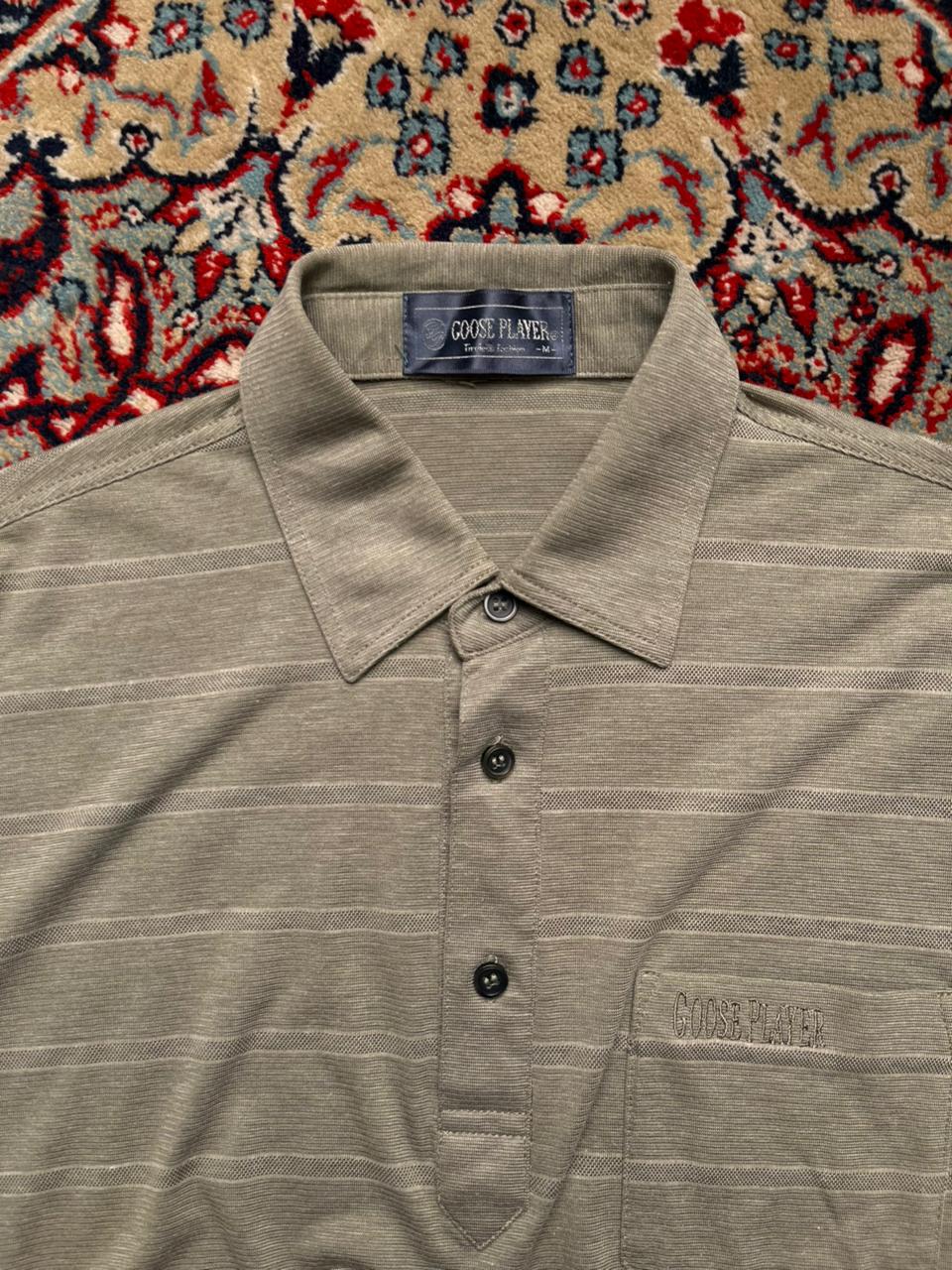 VINTAGE GOOSE PLAYER Sage Green BREATHABLE MESH Striped Polo