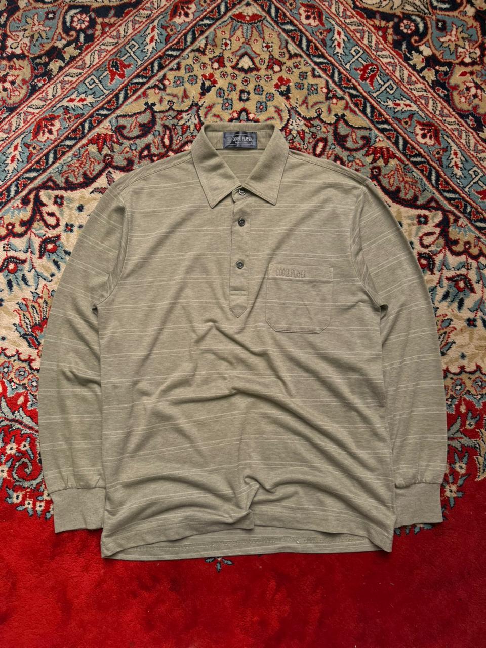 VINTAGE GOOSE PLAYER Sage Green BREATHABLE MESH Striped Polo