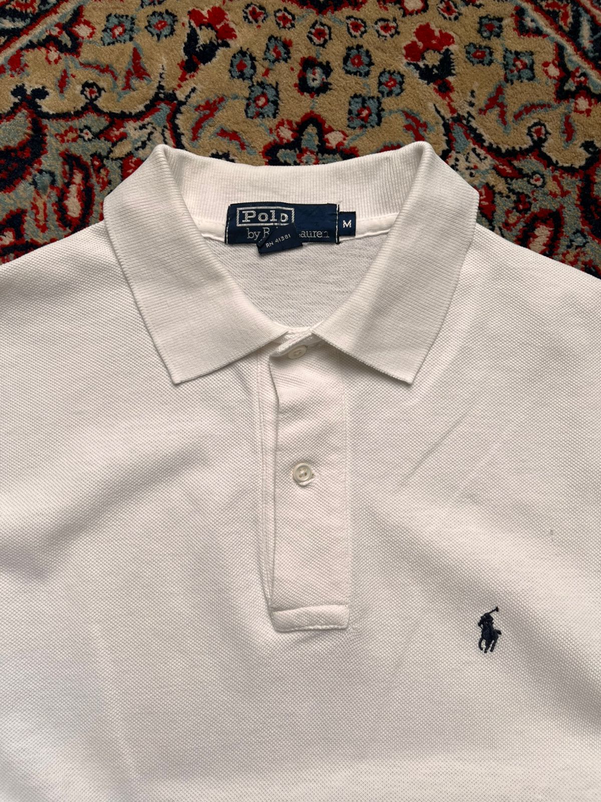 Vintage Polo Ralph Lauren White Pique Mesh Cotton Polo TEE