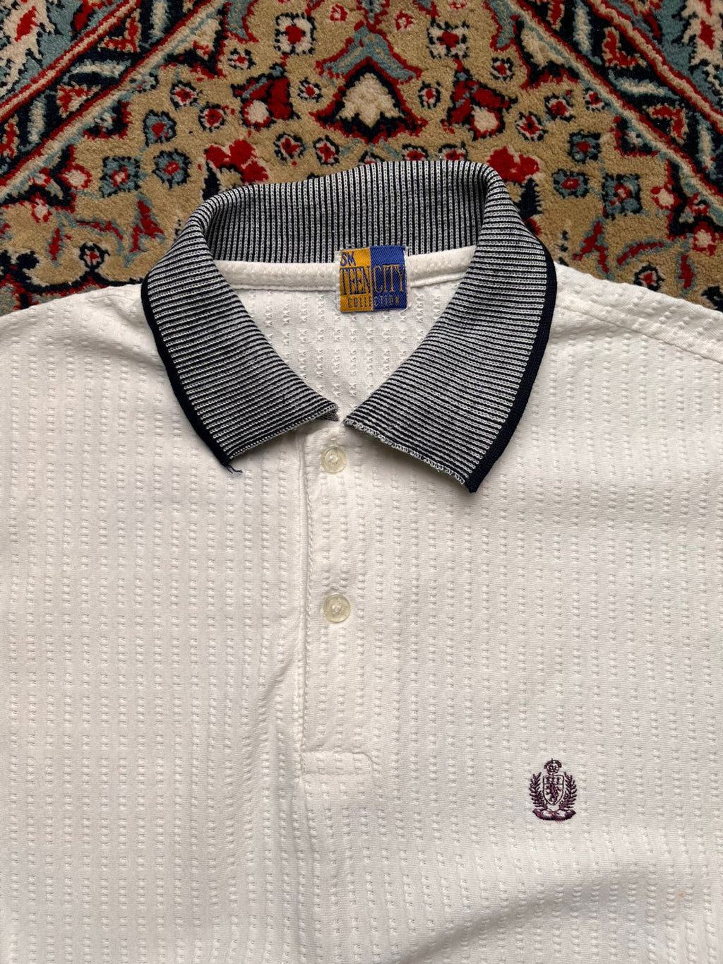 Teen City Collection White Textured KNITTED Polo TEE