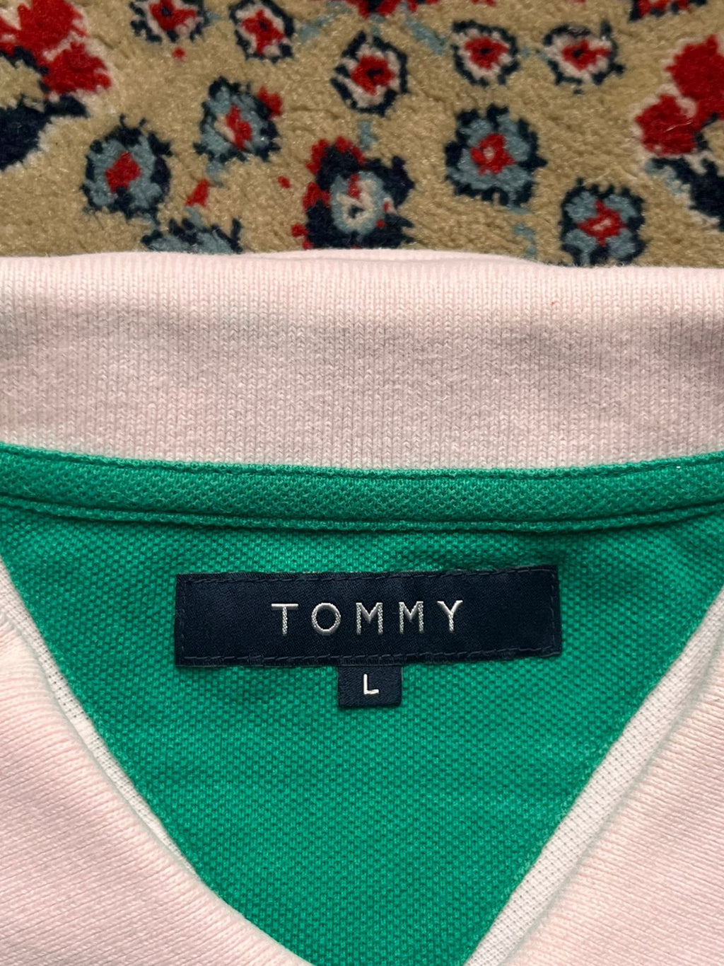 TOMMY HILFIGER Pink Green Spellout Logo Polo TEE