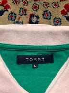 TOMMY HILFIGER Pink Green Spellout Logo Polo TEE