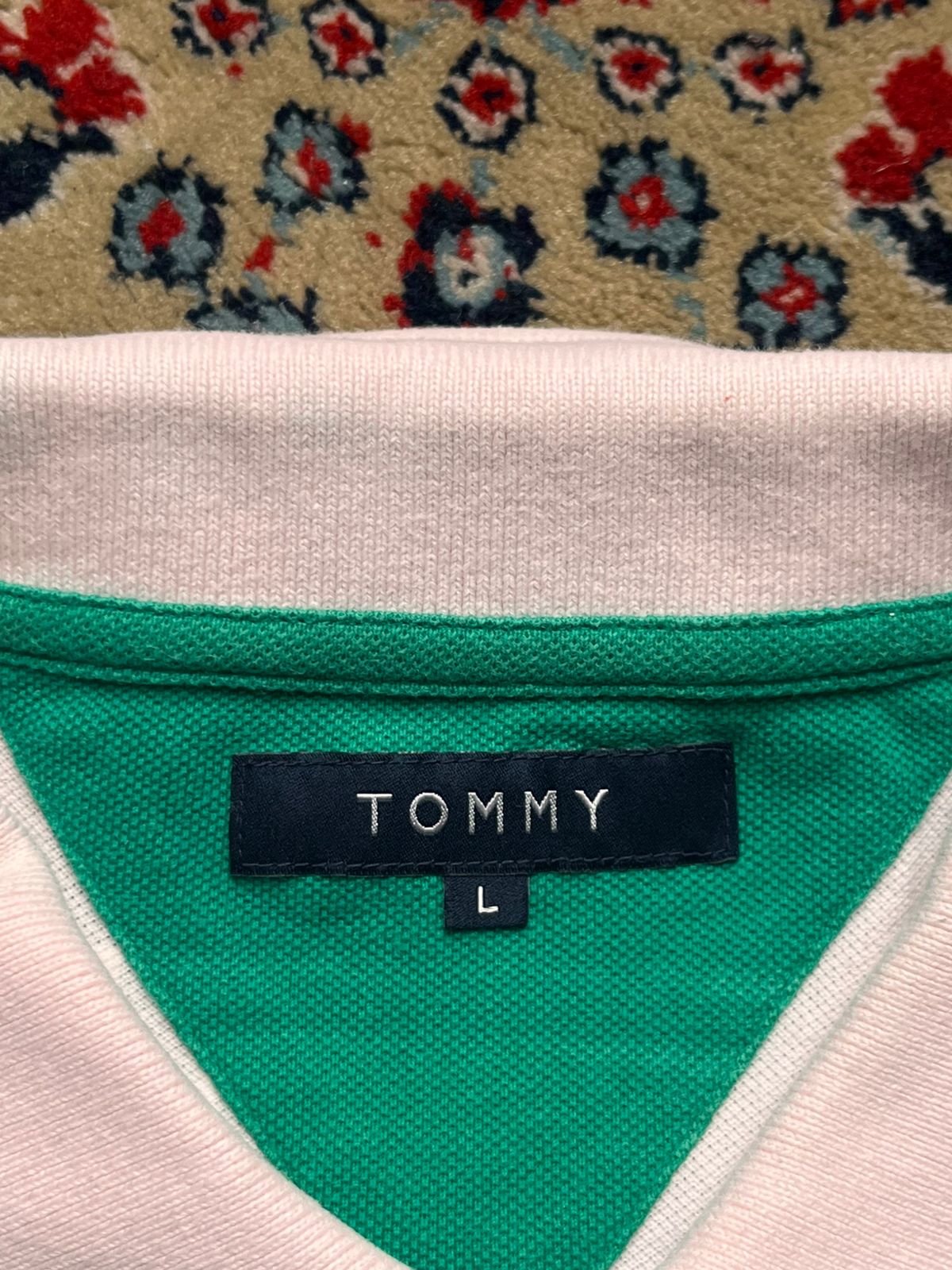 TOMMY HILFIGER Pink Green Spellout Logo Polo TEE