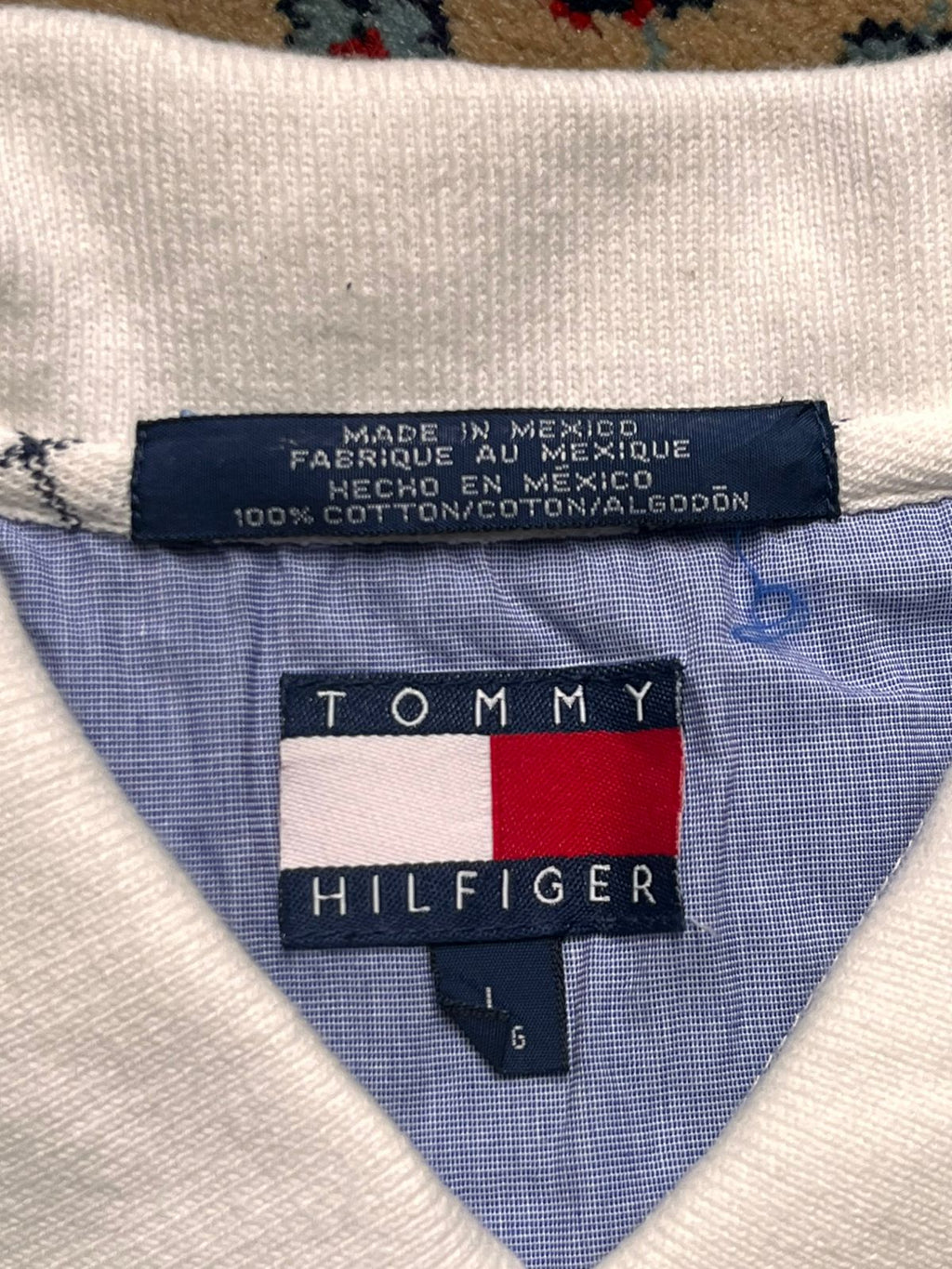 TOMMY HILFIGER Vintage White Blue Check Polo TEE