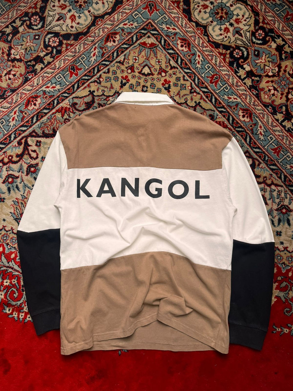 VINTAGE KANGOL Brown White Colorblock Spellout POLO TEE