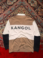 VINTAGE KANGOL Brown White Colorblock Spellout POLO TEE