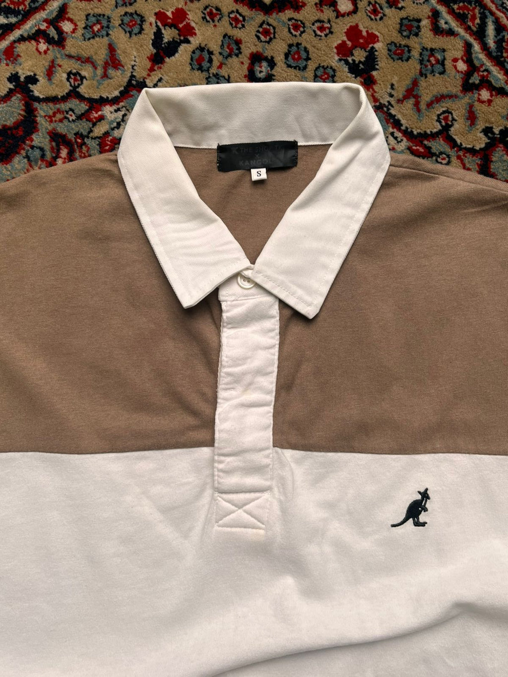 VINTAGE KANGOL Brown White Colorblock Spellout POLO TEE