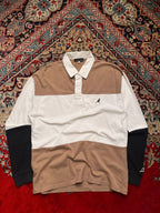 VINTAGE KANGOL Brown White Colorblock Spellout POLO TEE