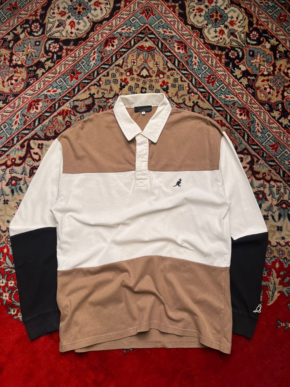 VINTAGE KANGOL Brown White Colorblock Spellout POLO TEE