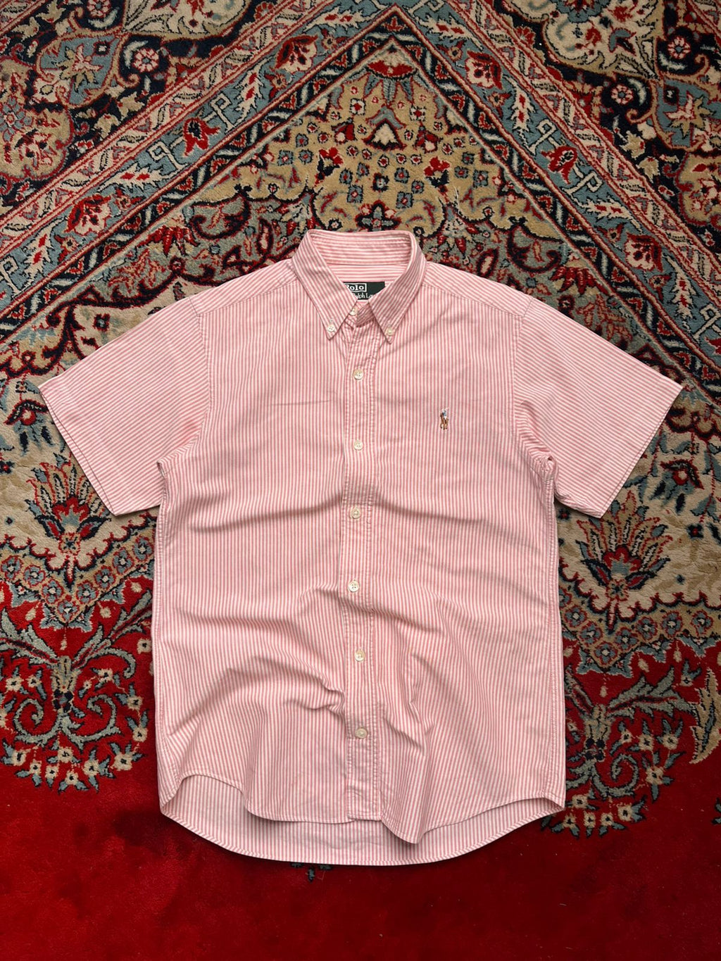 VINTAGE POLO RALPH LAUREN Red White Striped BUTTON DOWN Women SHIRT