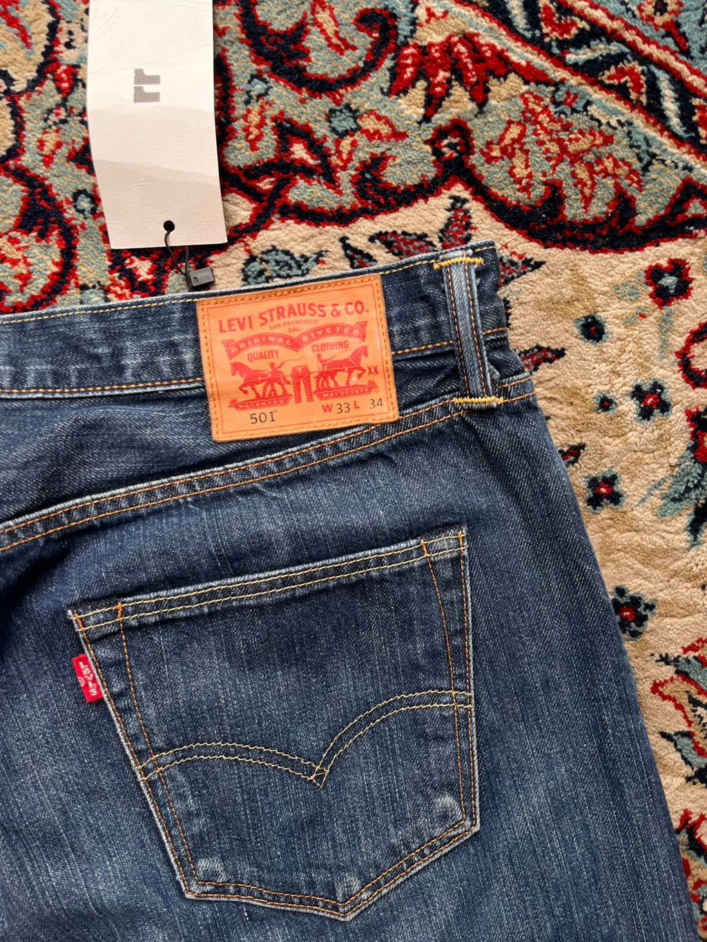 LEVIS 501 ORIGINAL STRAIGHT FIT DARK WASH DENIM JEANS - 34