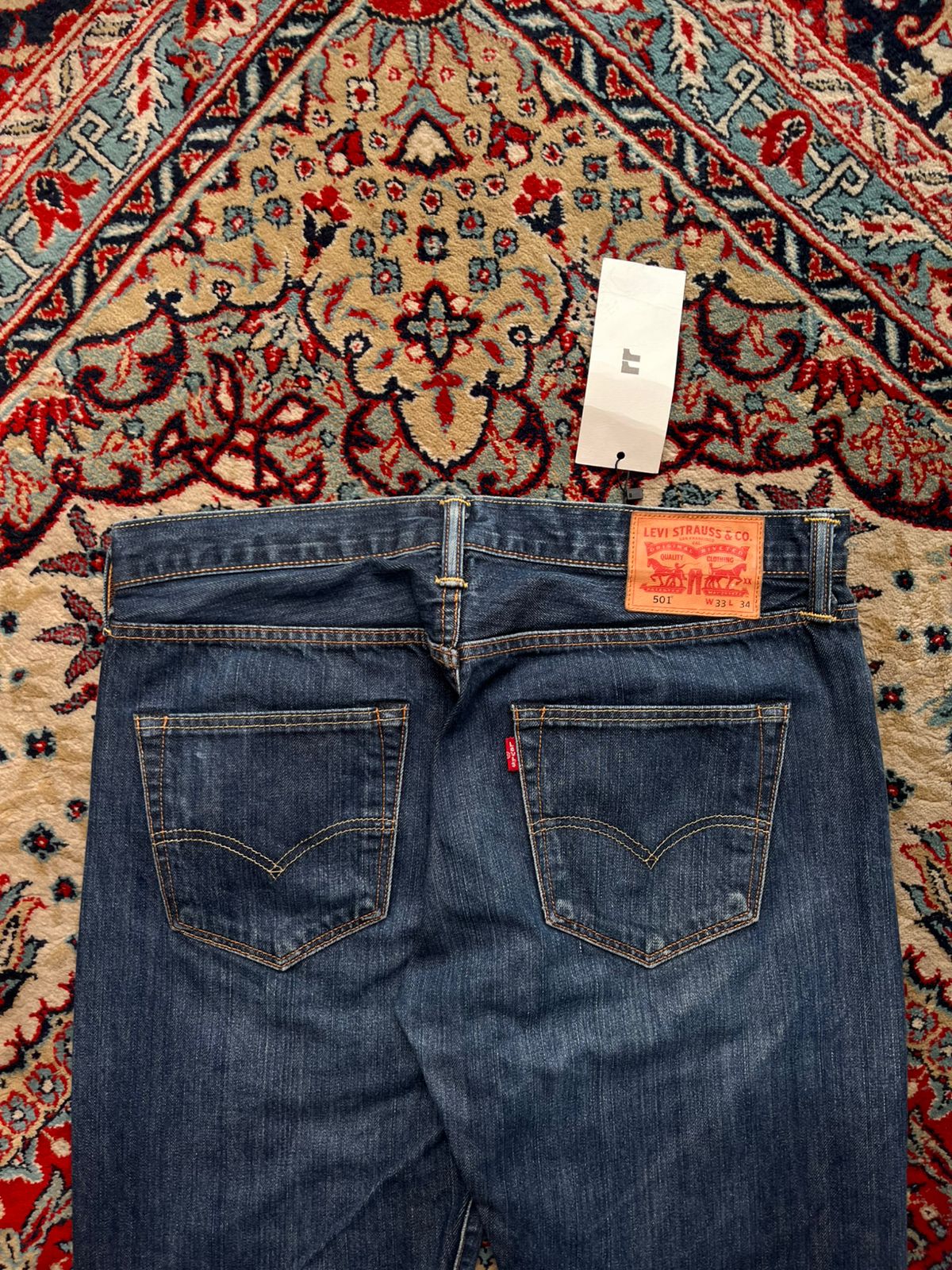 LEVIS 501 ORIGINAL STRAIGHT FIT DARK WASH DENIM JEANS - 34