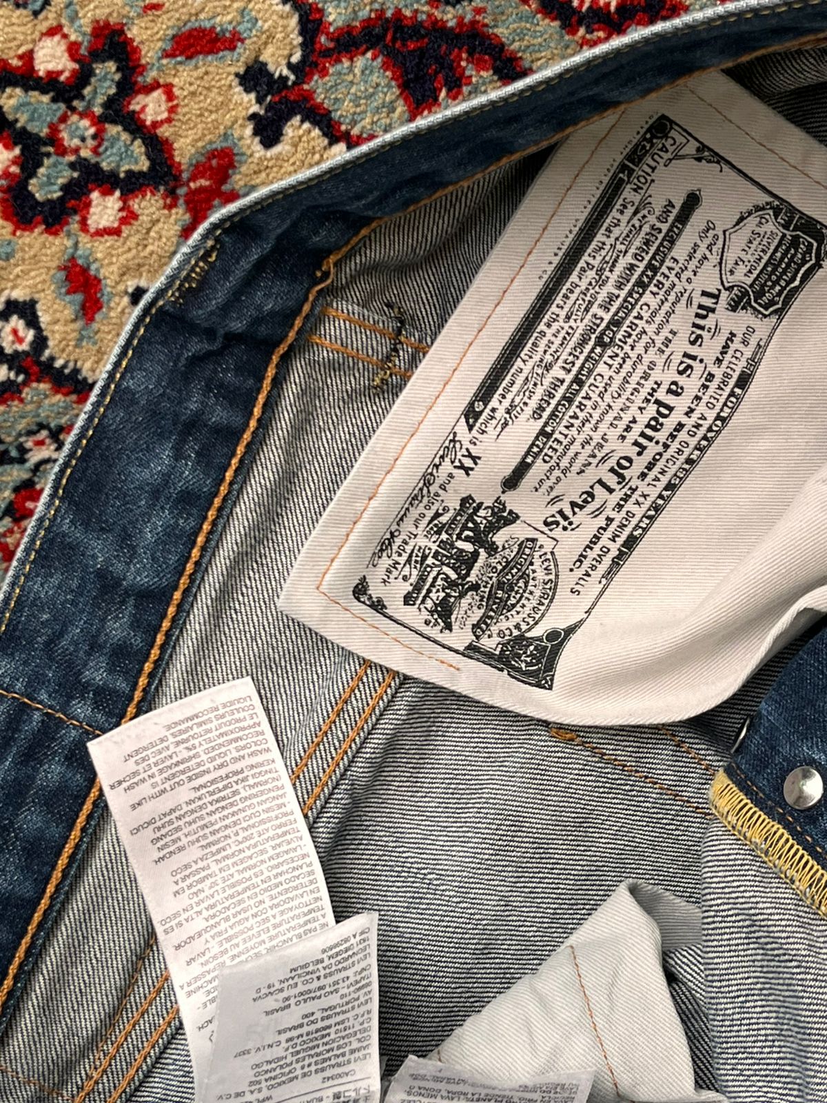 LEVIS 501 ORIGINAL STRAIGHT FIT DARK WASH DENIM JEANS - 34