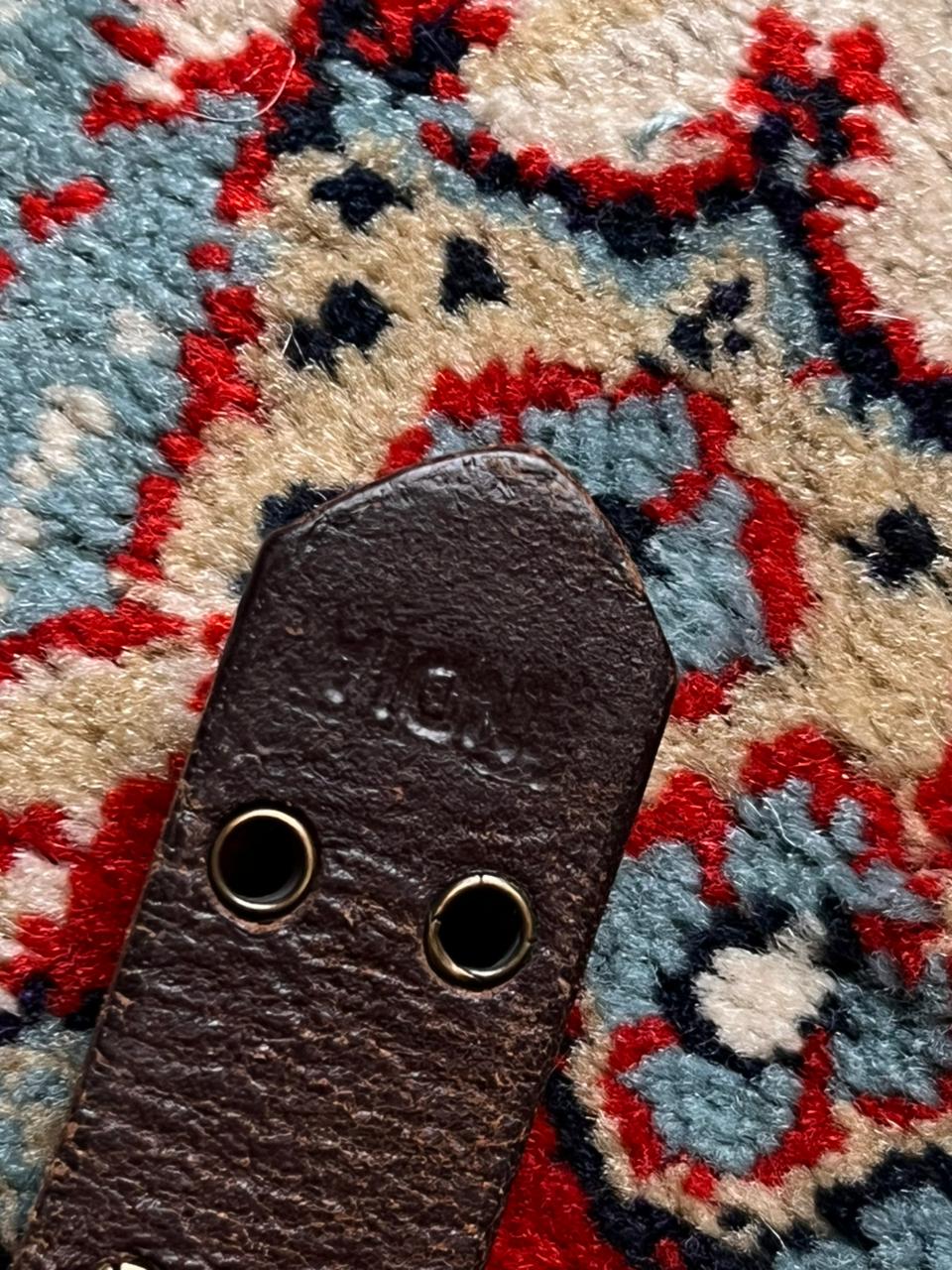Vintage Genuine Leather Double Grommet Belt Brown Brass Roller Buckle