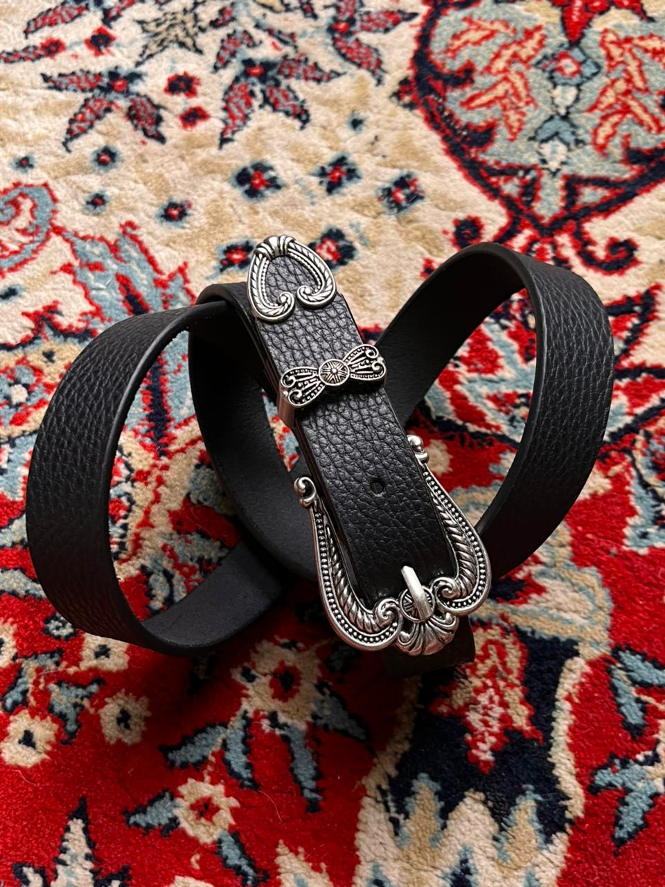 Western Boho Black Pebbled Leather Belt