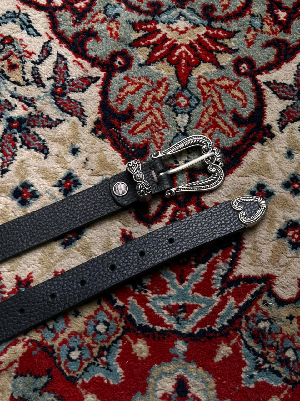 Western Boho Black Pebbled Leather Belt