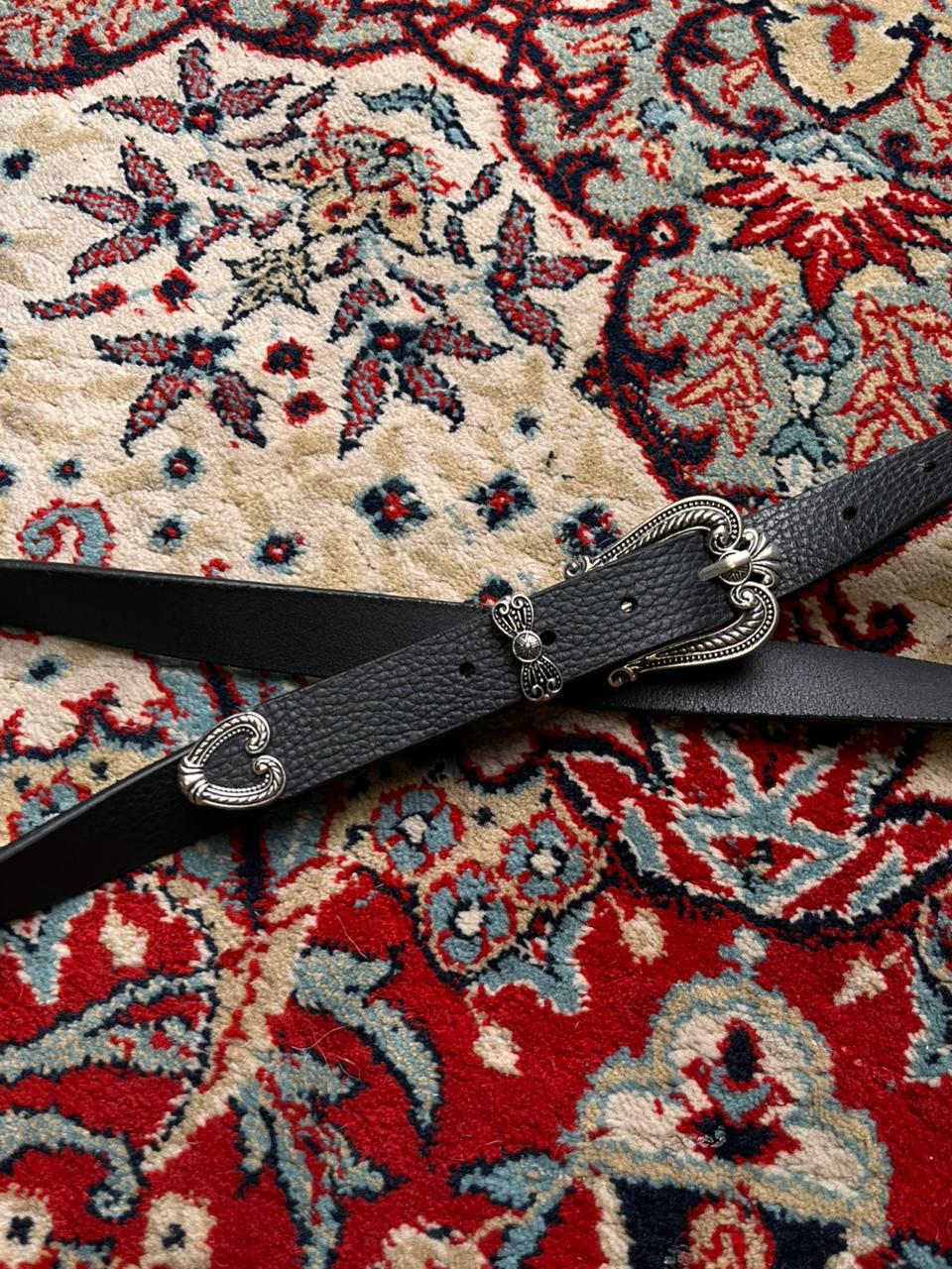Western Boho Black Pebbled Leather Belt