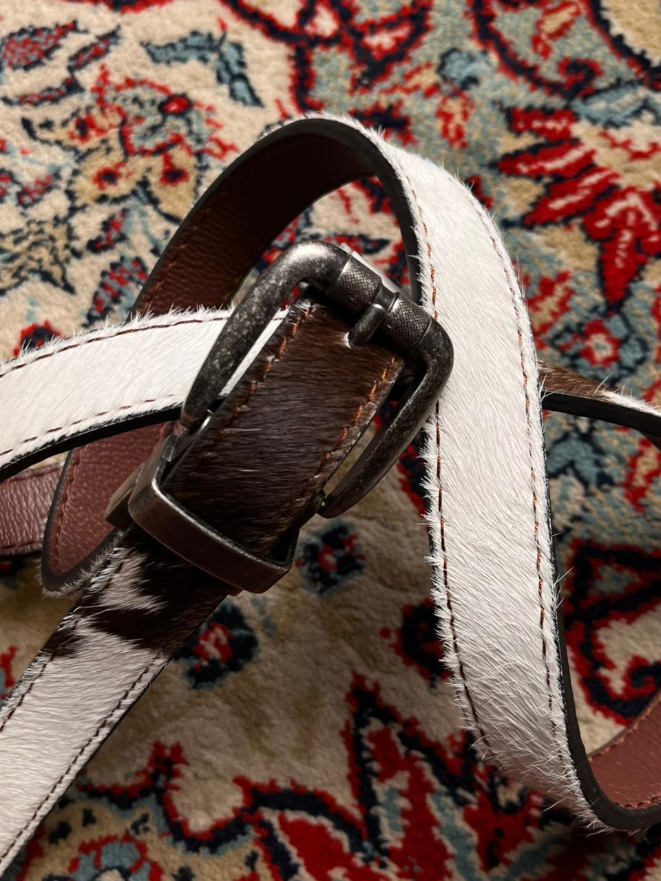 Levi’s Buckle with Reversible Calf Hair Cow Print To Brown Leather Belt