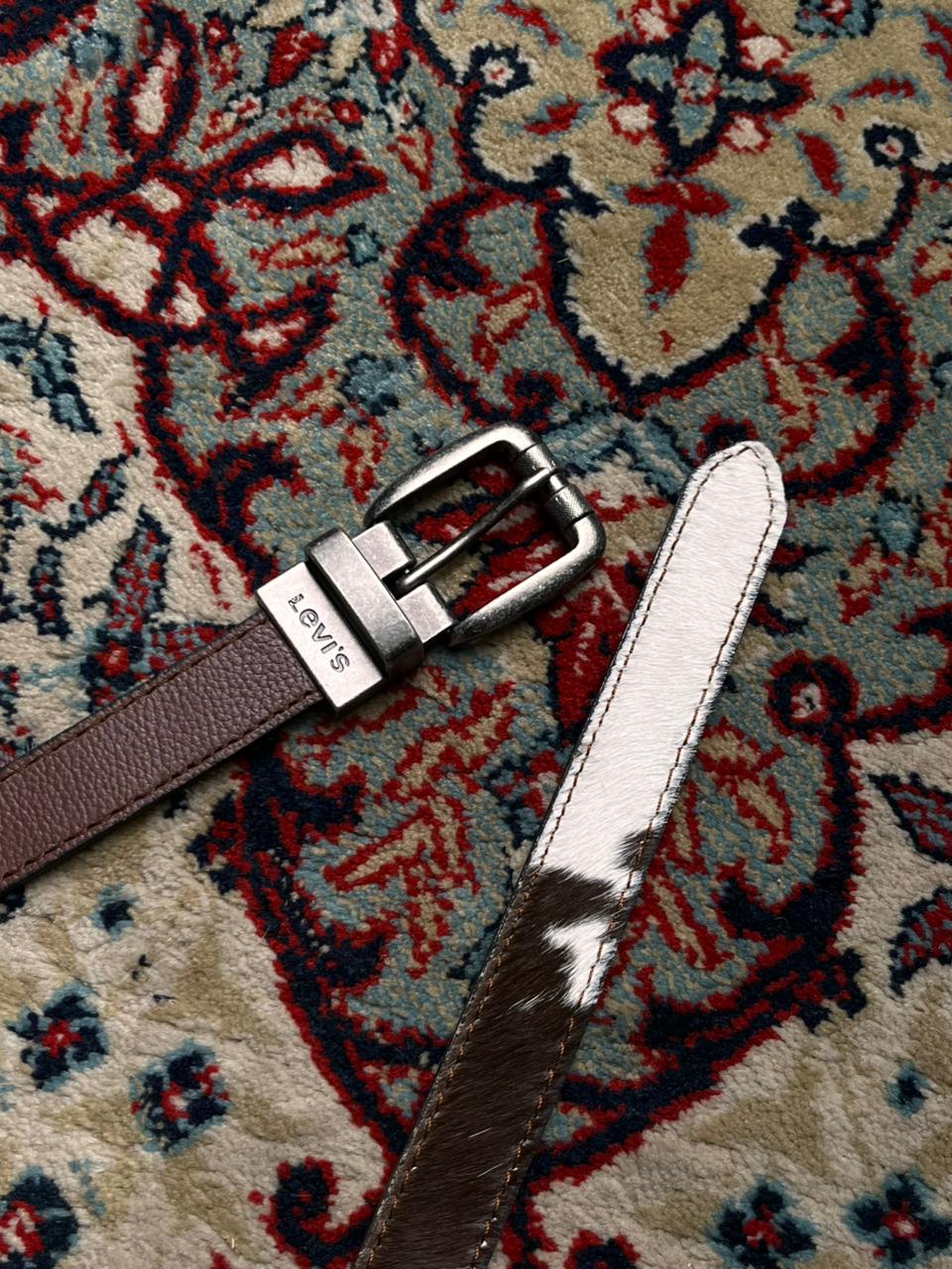 Levi’s Buckle with Reversible Calf Hair Cow Print To Brown Leather Belt