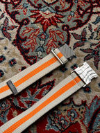 Orange Striped Canvas Web Belt with Silver Metal Buckle