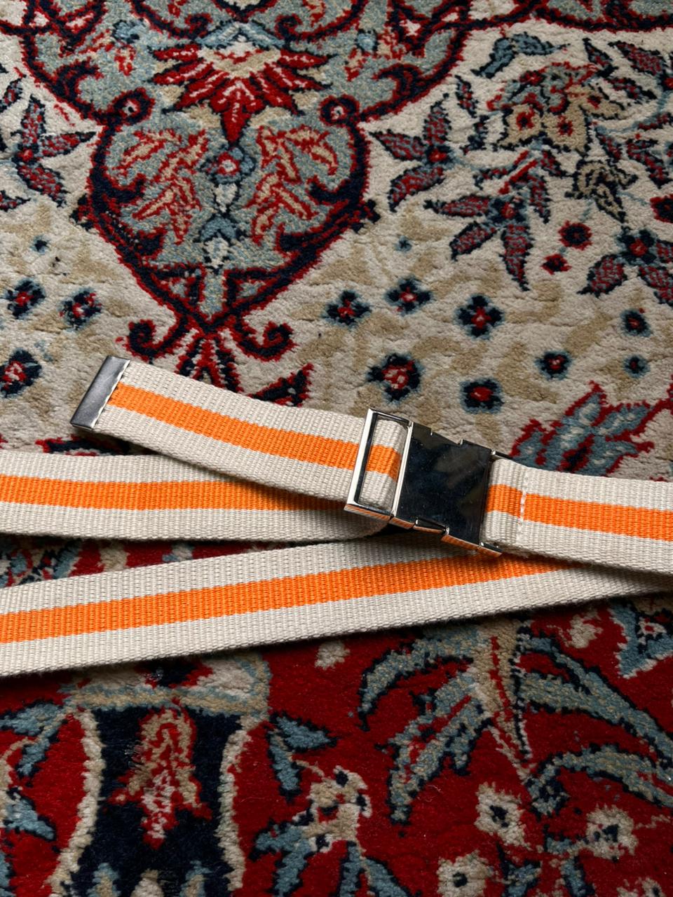 Orange Striped Canvas Web Belt with Silver Metal Buckle