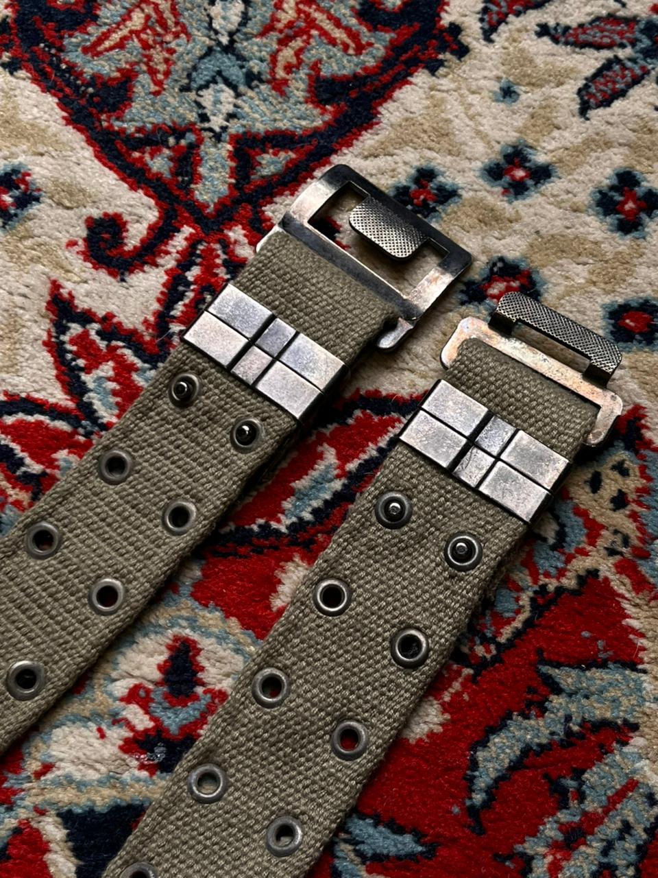 Military Olive Drab Canvas Grommet Belt Industrial Techwear Style Buckle