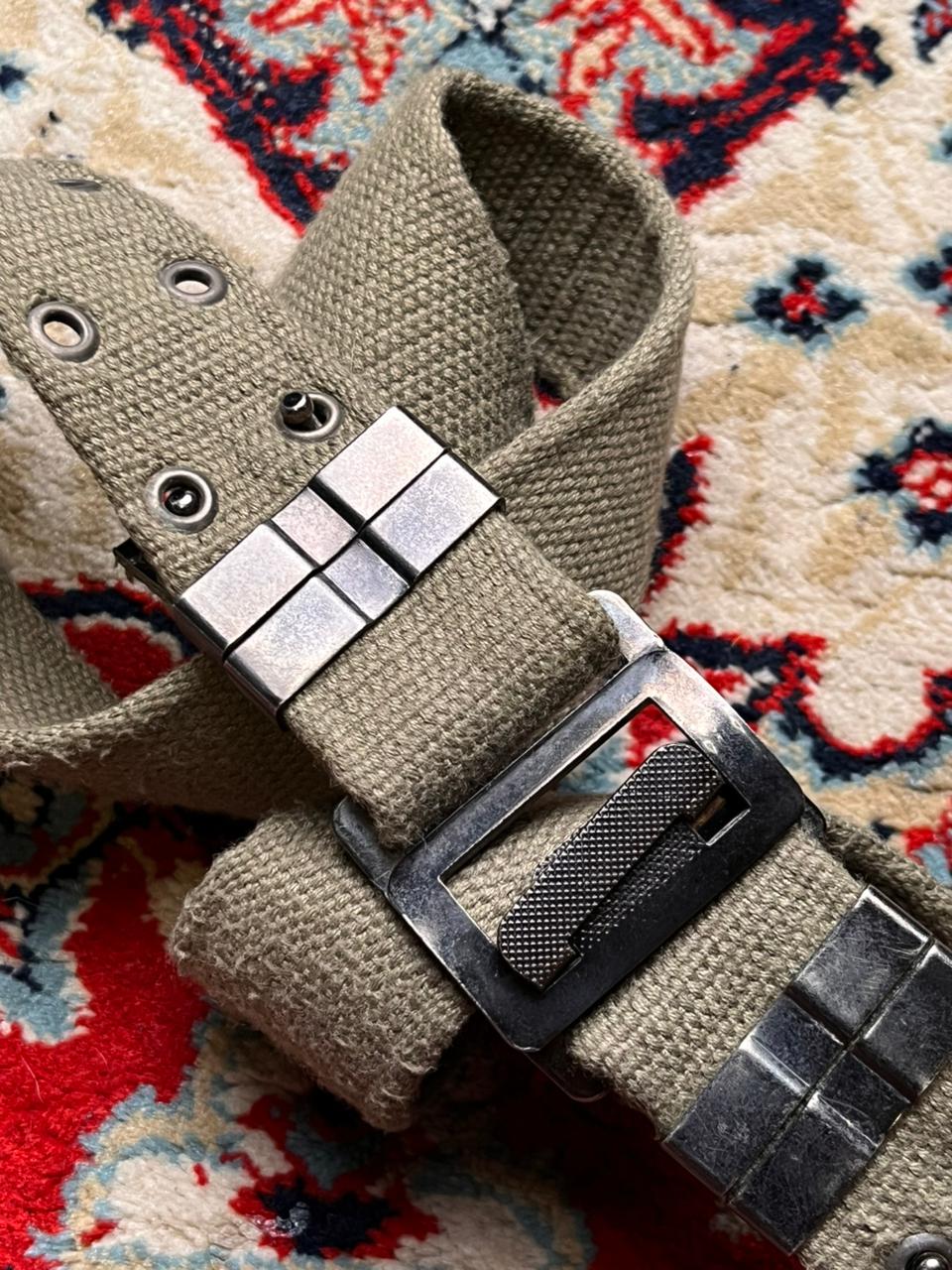 Military Olive Drab Canvas Grommet Belt Industrial Techwear Style Buckle