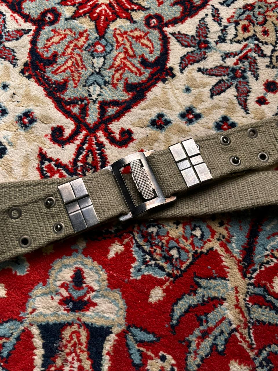 Military Olive Drab Canvas Grommet Belt Industrial Techwear Style Buckle