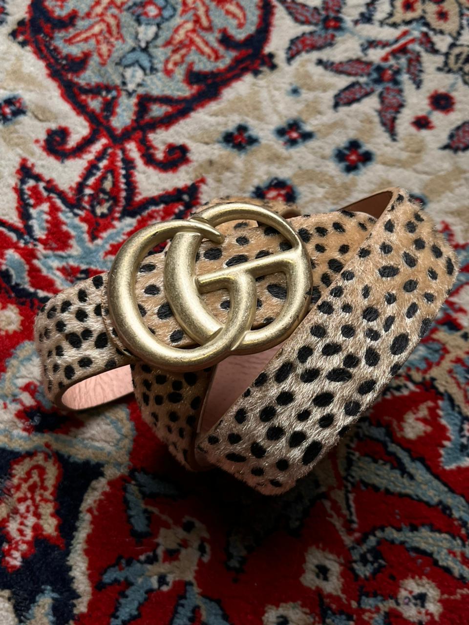 Cheetah Leopard Print Calf Hair Leather Belt