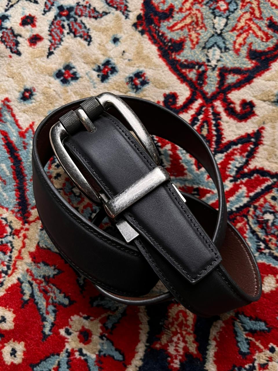 Reversible Black Brown Genuine Leather Belt with Levi’s Silver Buckle