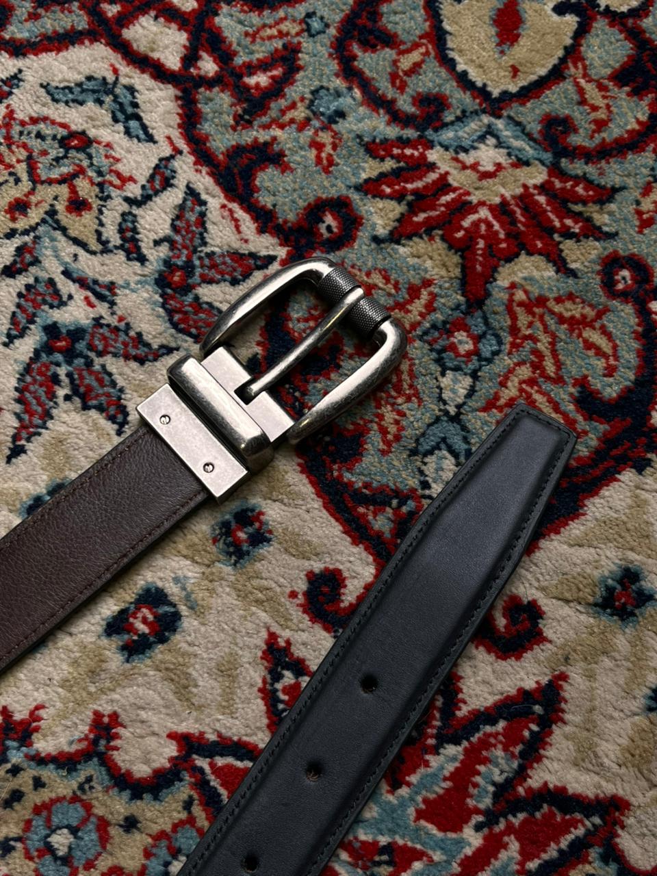 Reversible Black Brown Genuine Leather Belt with Levi’s Silver Buckle
