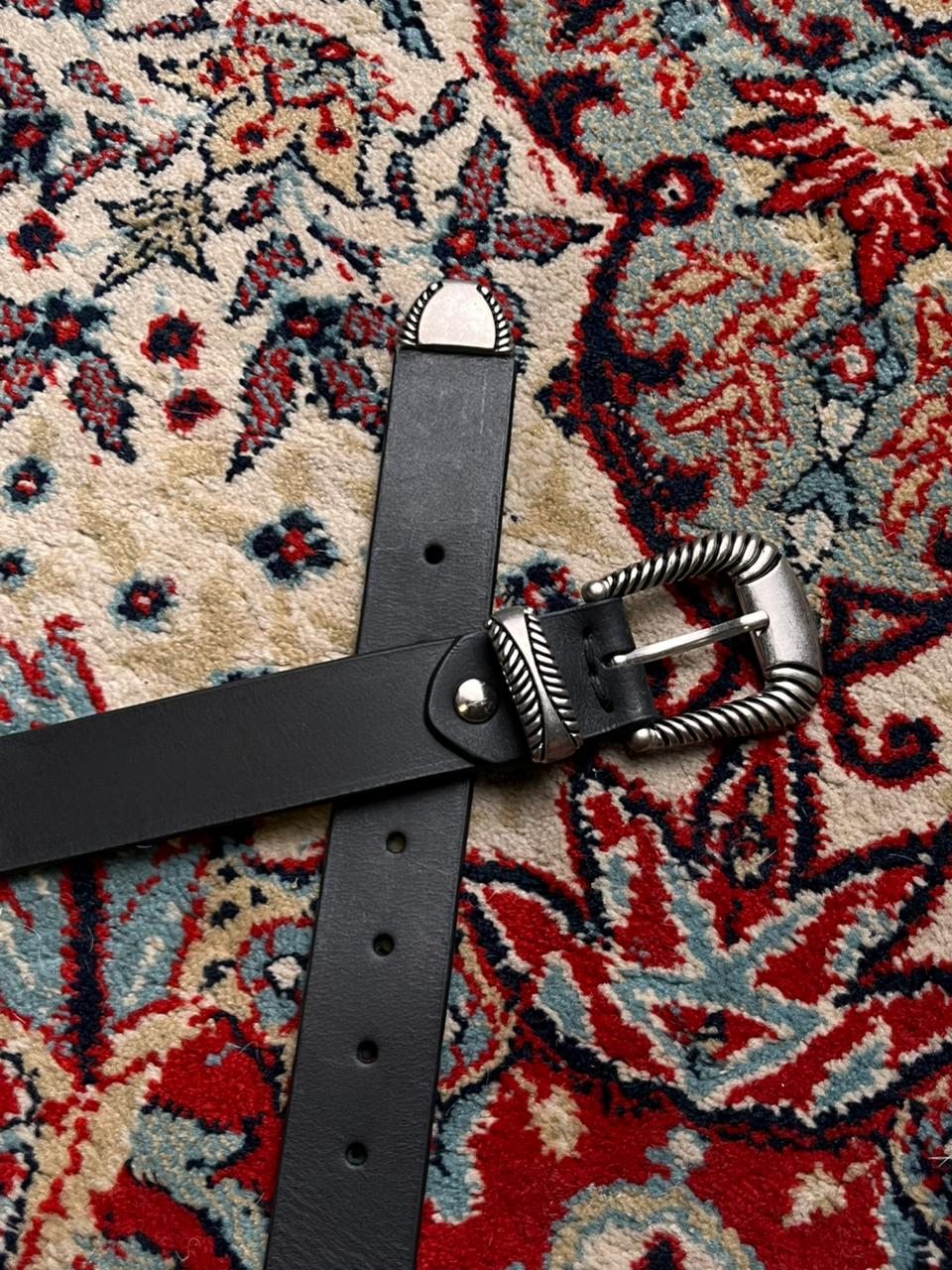 Western Black Genuine Leather Engraved Silver Buckle BELT