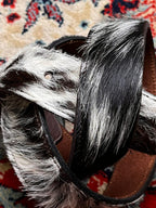 Western Real Cowhide Calf Hair Brown Leather Ornate Buckle BELT