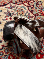 Western Real Cowhide Calf Hair Brown Leather Studded Buckle BELT