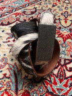 Western Real Cowhide Calf Hair Brown Leather Studded Buckle BELT