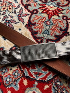 Western Real Cowhide Calf Hair Brown Leather Studded Buckle BELT
